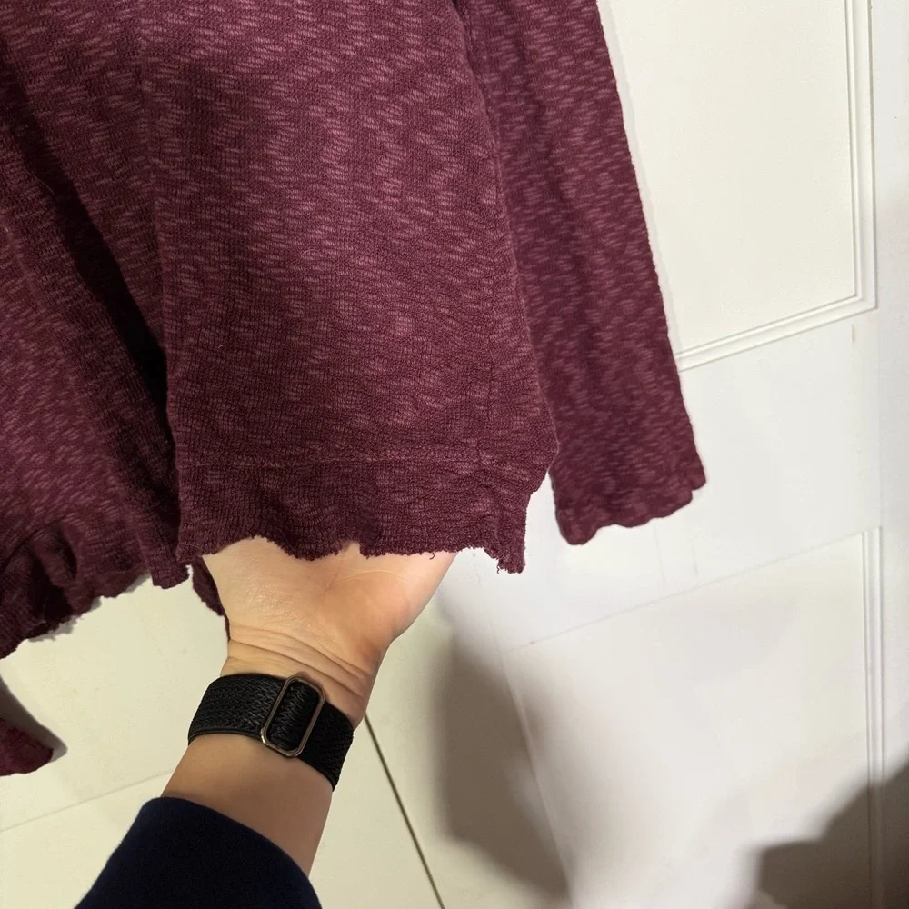 Anthropologie Left of Center Slub Knit Sweater Tie Front Burgundy Size Medium